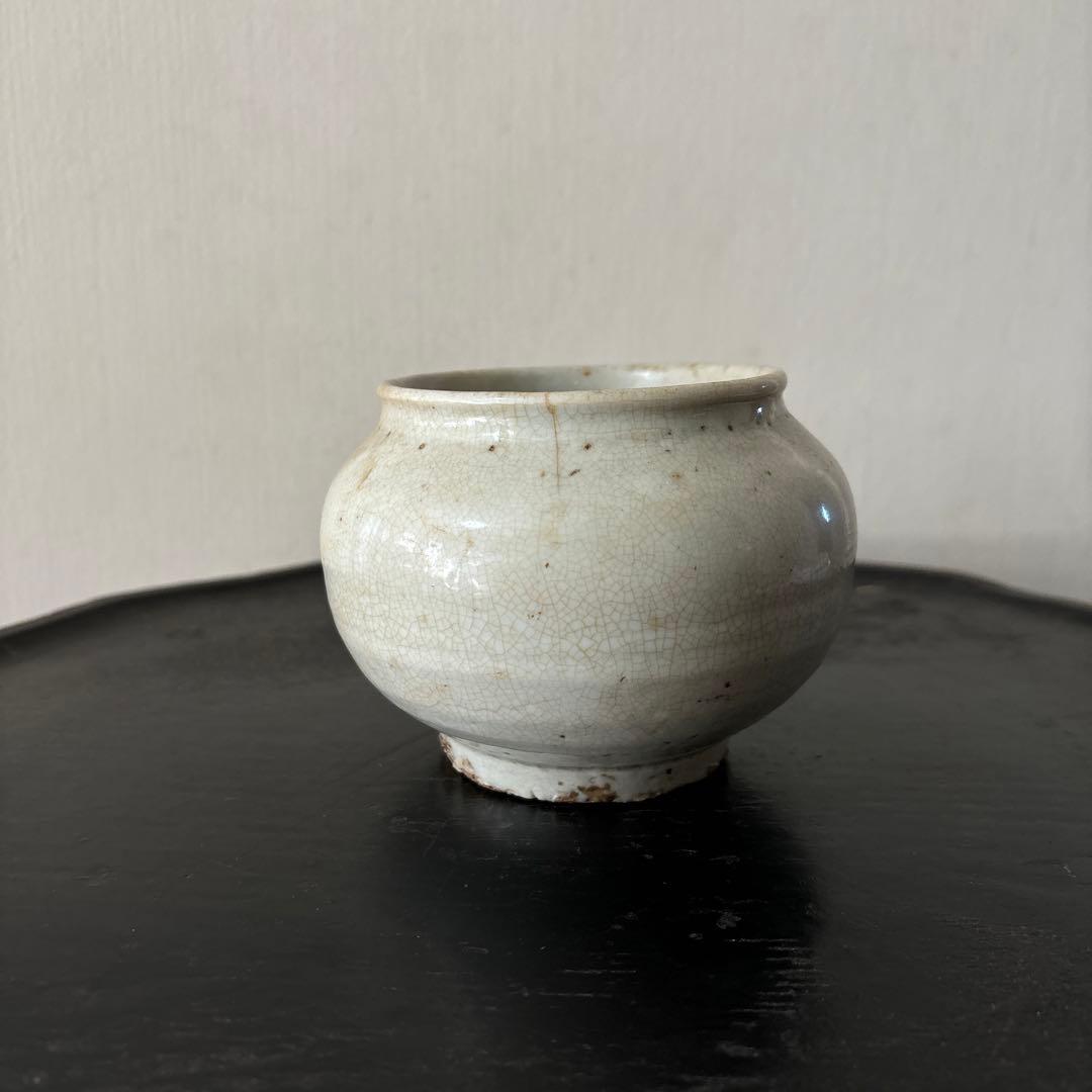 李朝壷　白磁　丸壷　塩笥壺　韓国オンギ.骨董品.スッカラ.アンティーク.立原正秋