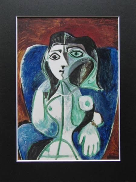 ピカソ、青い安楽椅子の女、希少画集画、新品額装付