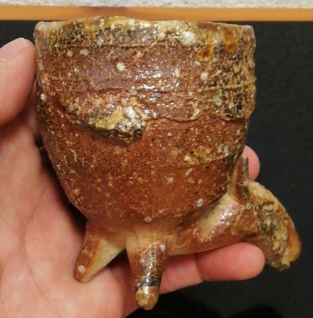 澤清嗣作　信楽焼　シカ　盃　ぐい呑　共箱　略歴付　酒器