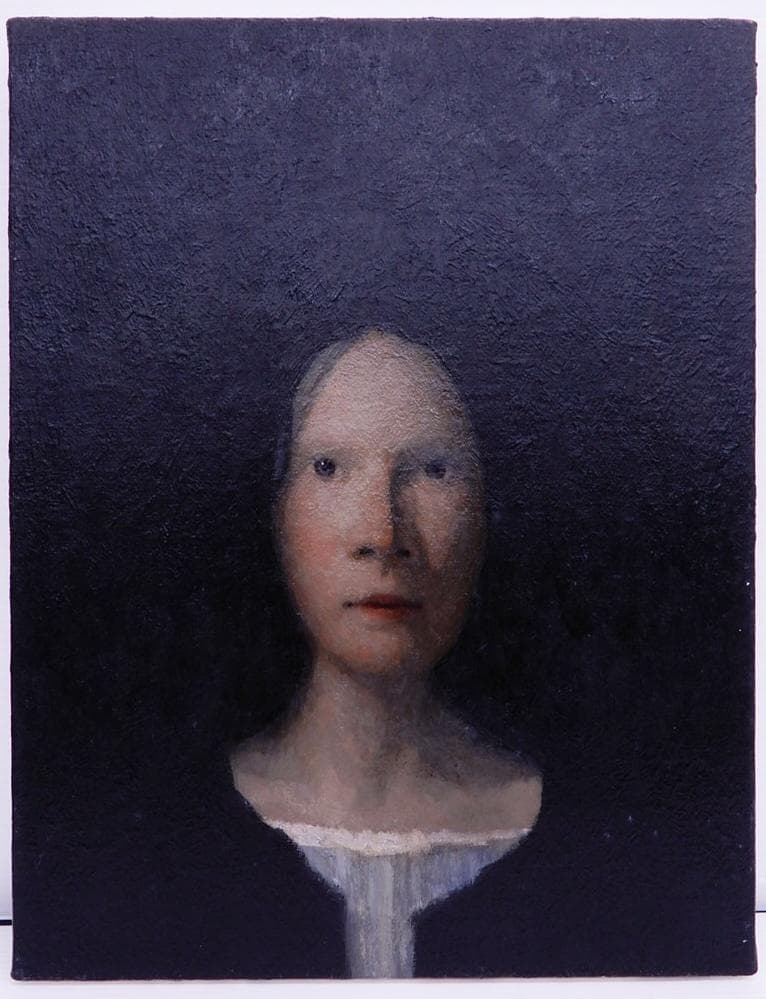 代表作 一枚の檜「黒い髪とカーディガン」 油彩人物画 F6号