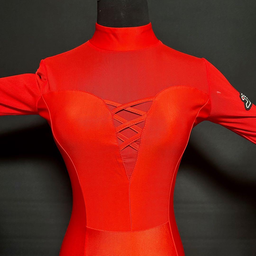 社交ダンス★スタンダード ドレス★レッド★取り外し可能フロート付★サイズM★新品