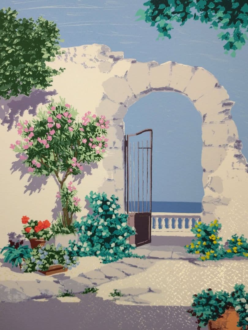 サルボ シルクスクリーン 版画 額装品 風景画 エーゲ海 フレーム付き