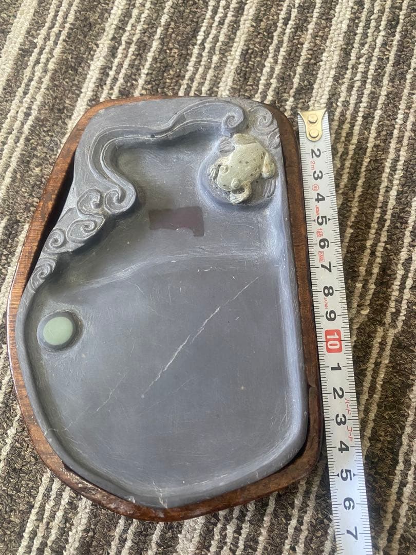 中国美術 端渓硯 斑点 石眼 硯 書道具 花鳥文 蛙　カエル　書道具 古硯 古玩