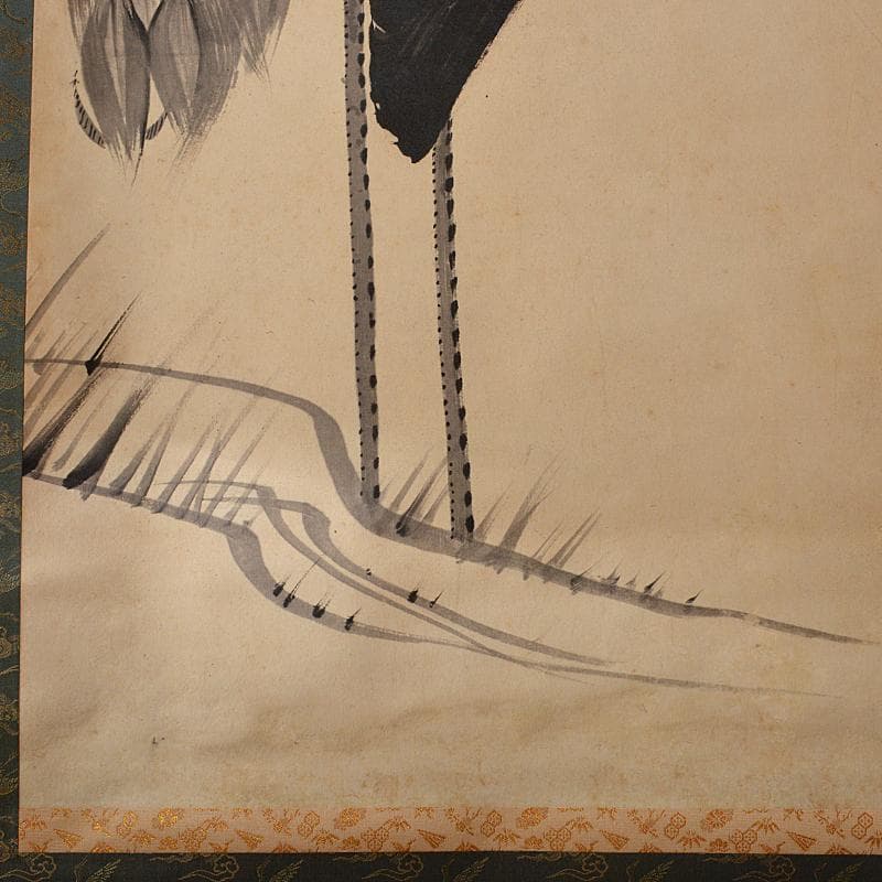 掛軸　伊藤若冲筆　水墨画　鶴図　紙本　二重箱　G　R7656B