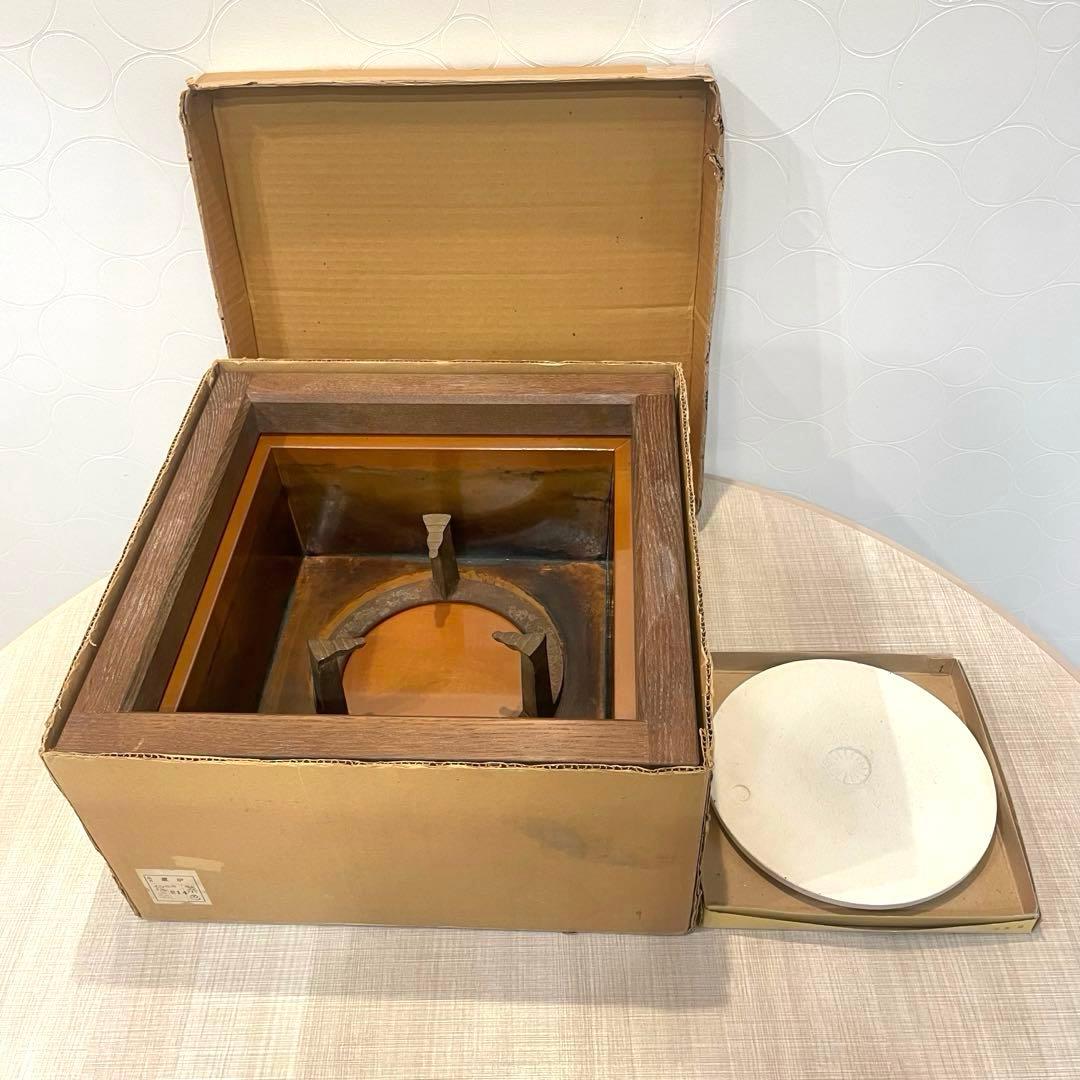 【希少】茶道 置炉 仙徳上入子 炉壇 五徳 銅製内装 炉底瓦付 木製火鉢