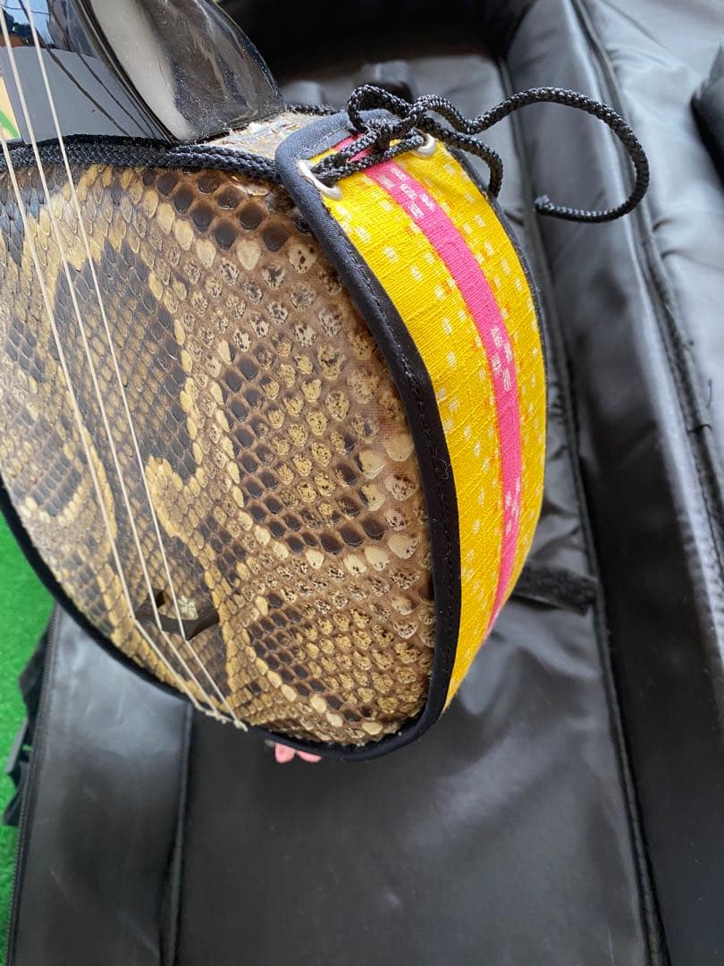 沖縄三線　蛇革　本革　ケース付き