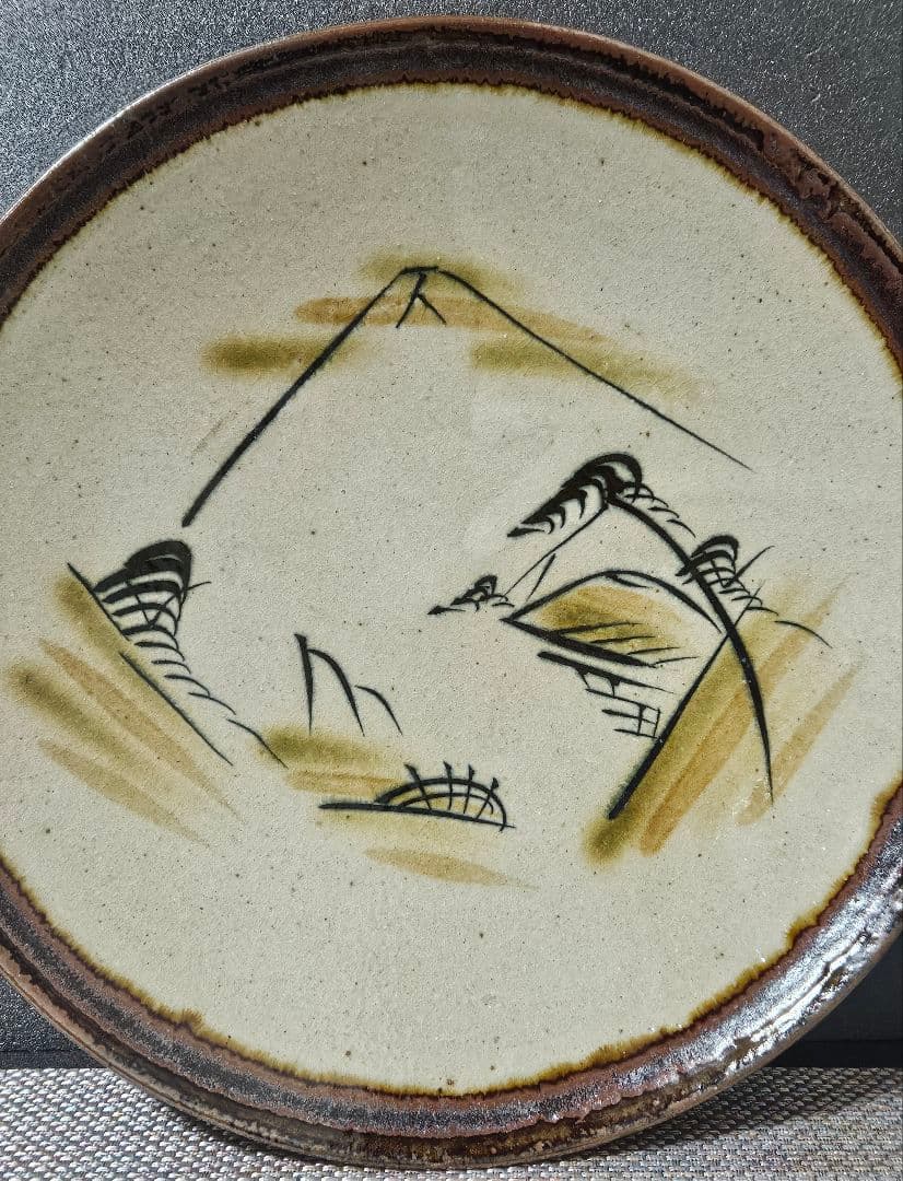 益子焼　皆川マス　絵付　山水図30.8cm 大皿　益子民藝　浜田庄司　柳宗悦