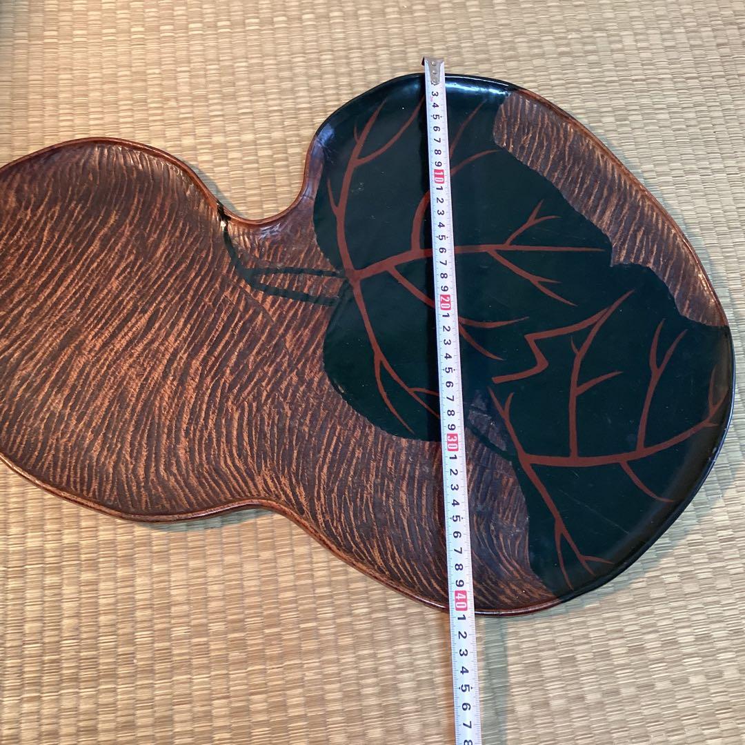 煎茶葉盆　① 煎茶道瓢型漆絵葉盆