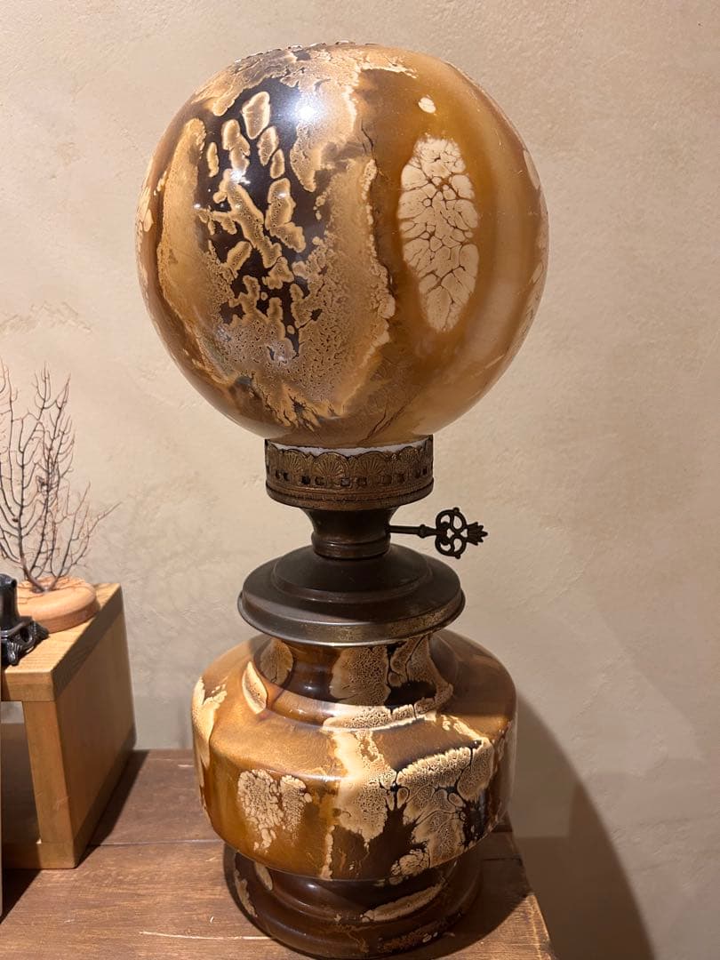 昭和レトロ【ビンテージ】装飾ガラス テーブルランプ