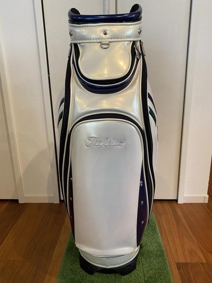 タイトリスト エナメル ゴルフバッグ カート キャディバッグ 青/緑ライン