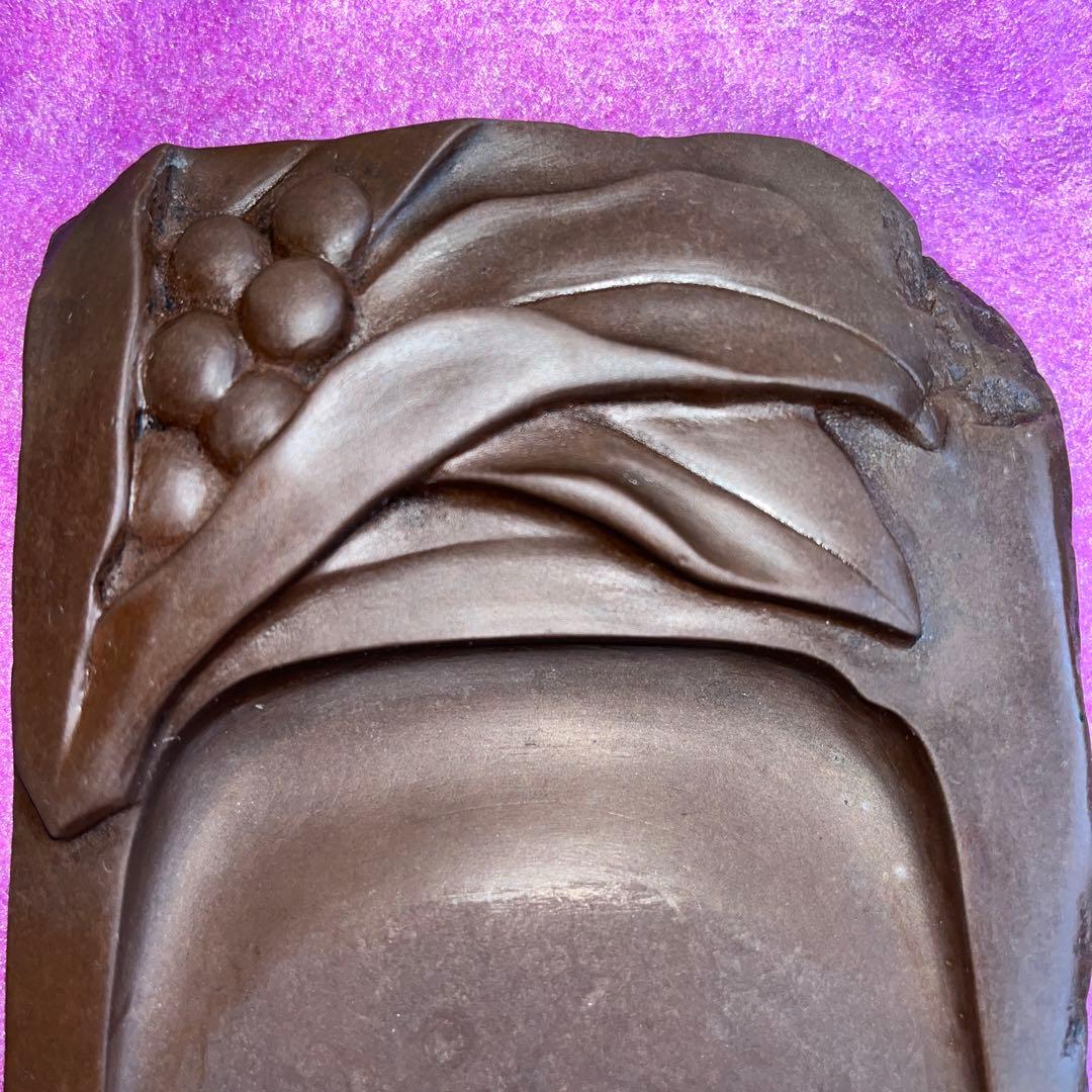 ⭕️赤間硯　実葉彫刻入り　玉池堂　華泉　木村保一　彫刻美しい女性好み作品