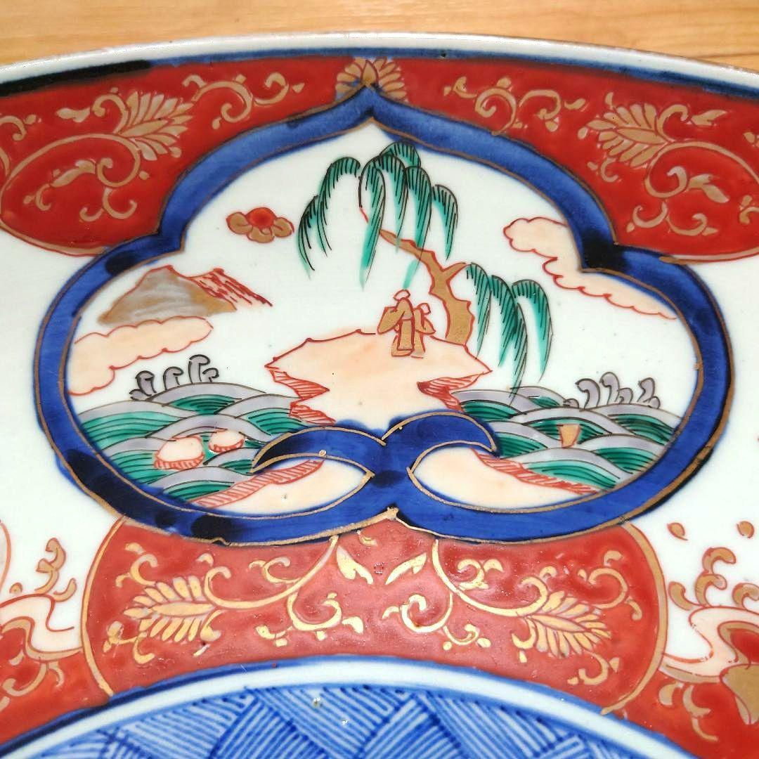 新春特価⚫希少特大皿⚫古伊万里色絵松竹梅花唐子図大皿⚫直径約46.5cm大正時代