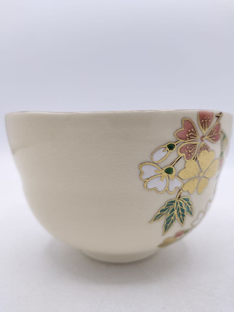 c869【新品・未使用】茶碗 色絵 枝垂桜 中村能久 木箱 茶道具