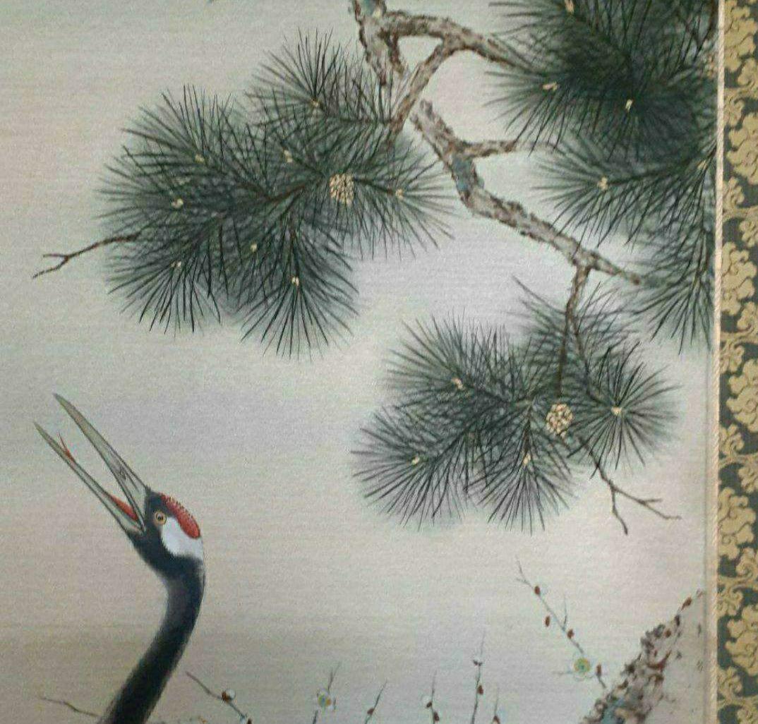 掛け軸/松竹梅鶴/二重箱/国井幸雪？