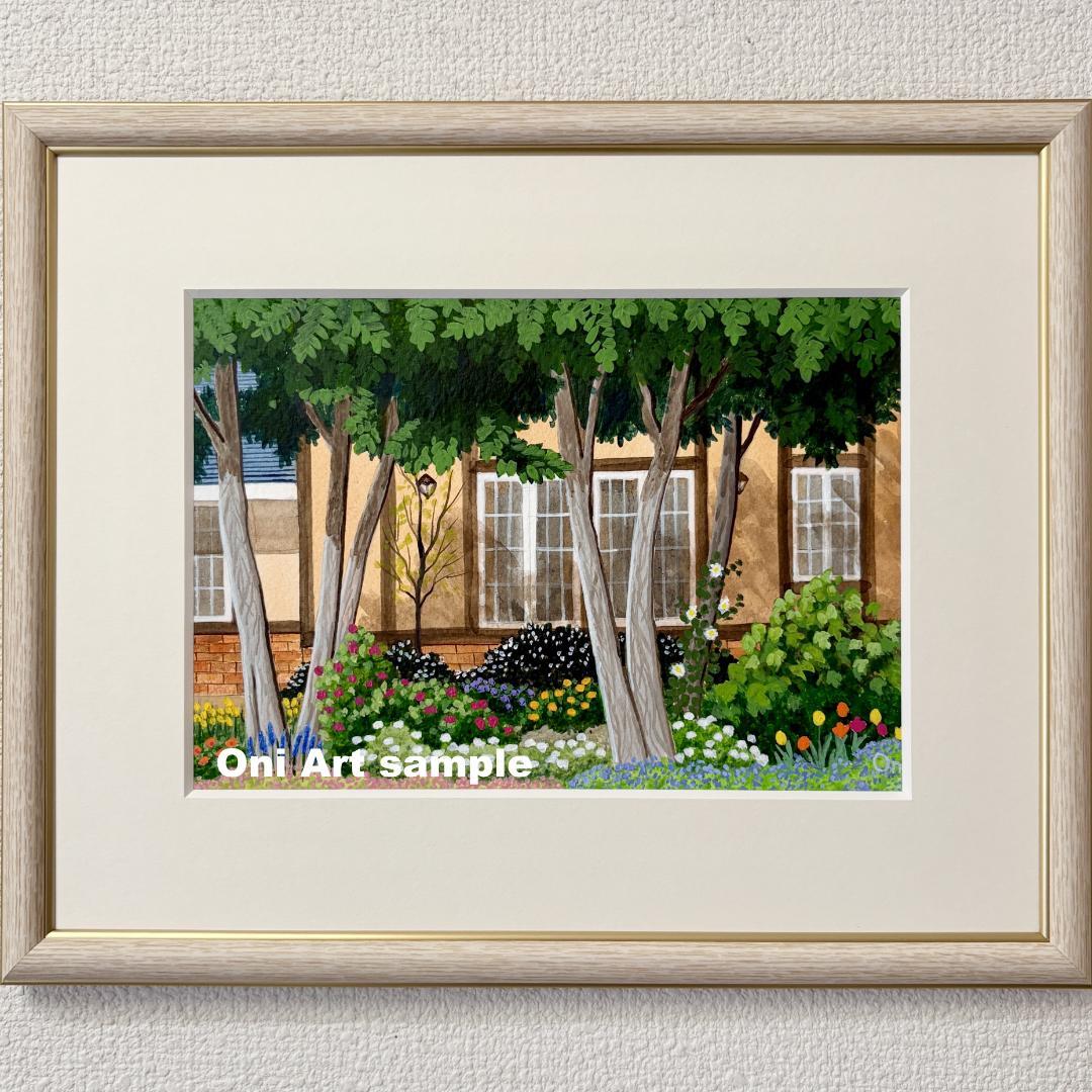 アクリル画　原画　「小さな花壇03」額縁付　SMサイズ