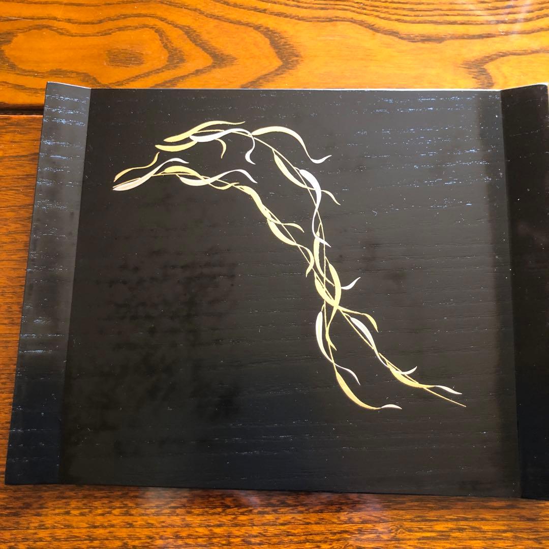 銘々皿　高級漆器 懐石御膳5客セット 金色の葉五色美品