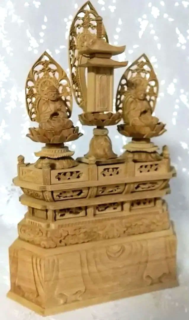 三宝尊 [極小#86] 題目宝塔 釈迦如来坐像 多宝如来坐像 ◆白檀 木彫 仏像