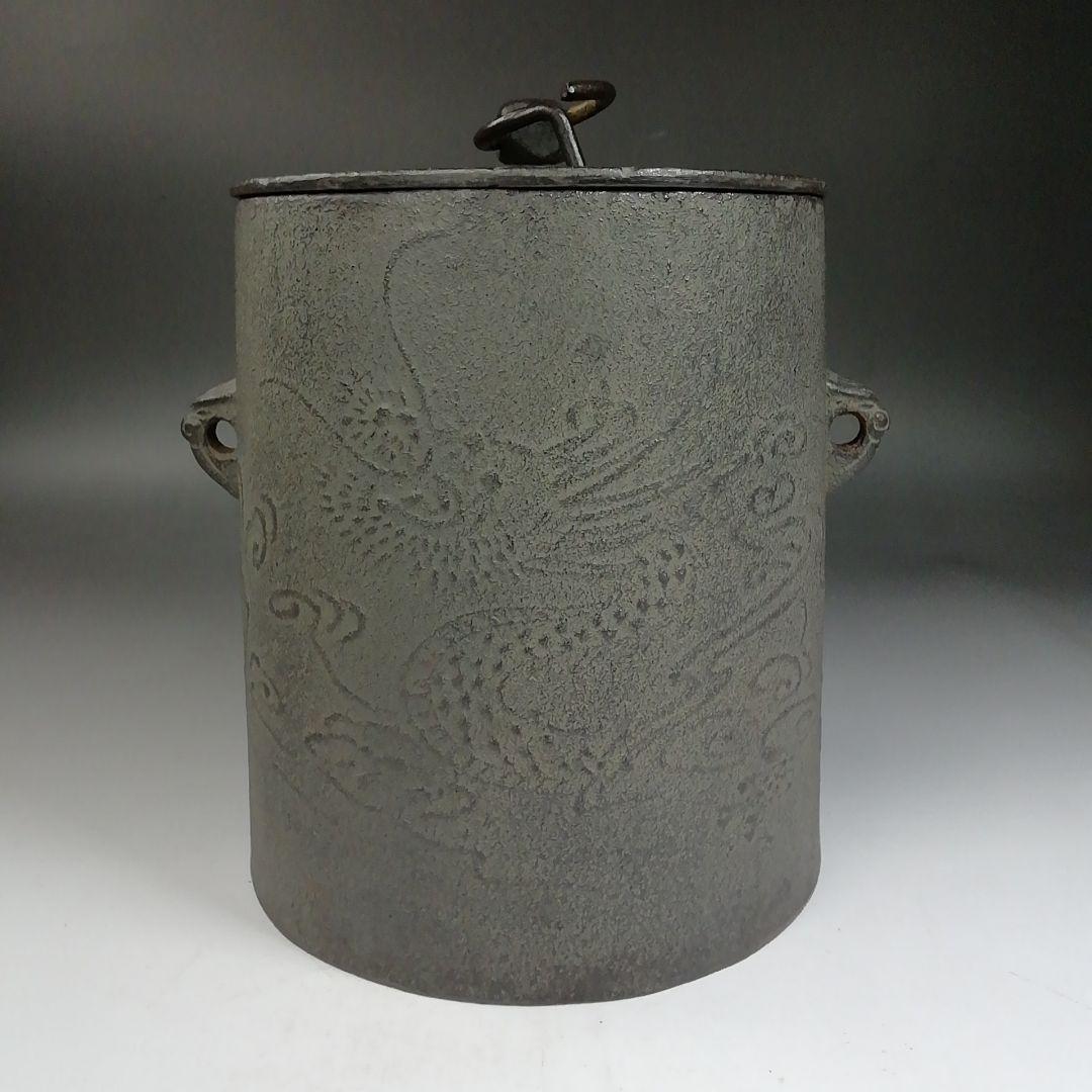 Ｗ１７５　茶釜　『雲竜釜』『釜師　菊池政光』『鉄釜』　共箱　茶道具