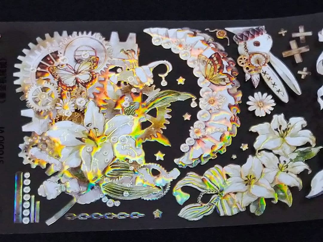 のこり１✩J193＃鎏金机械城白百合(虹光)切売海外人物装飾マステ女子