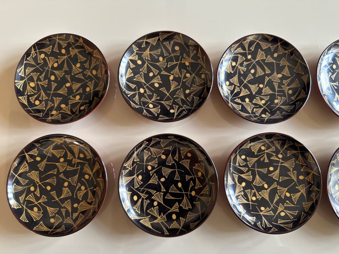 十客セット⭐️美品☆銀杏紋様蒔絵椀 祝膳用の金蒔絵の漆器 10客組 骨董 美術品