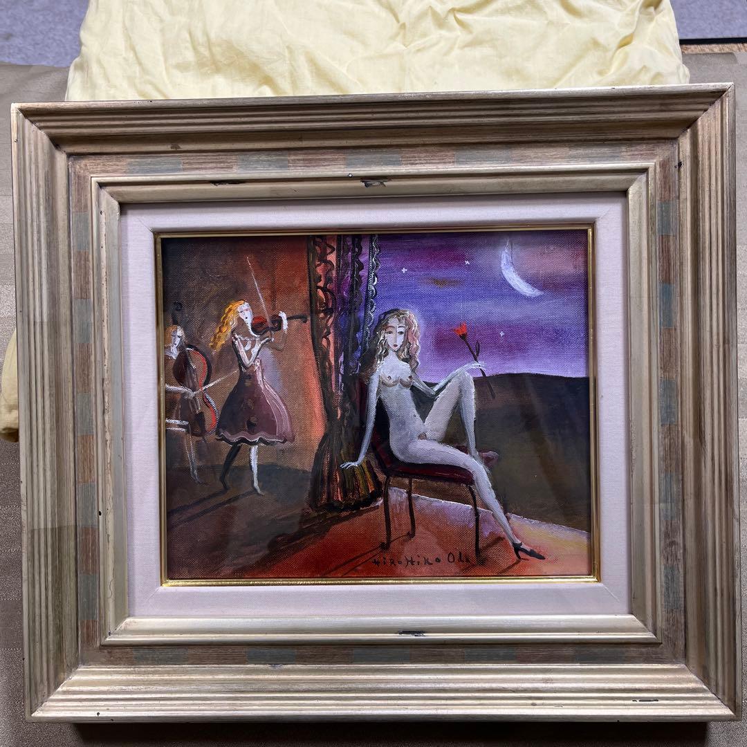 ⭕️油絵　二科会員　織田広比古　画題[月とバラ] F3号　東京銀座　日動画廊　油彩