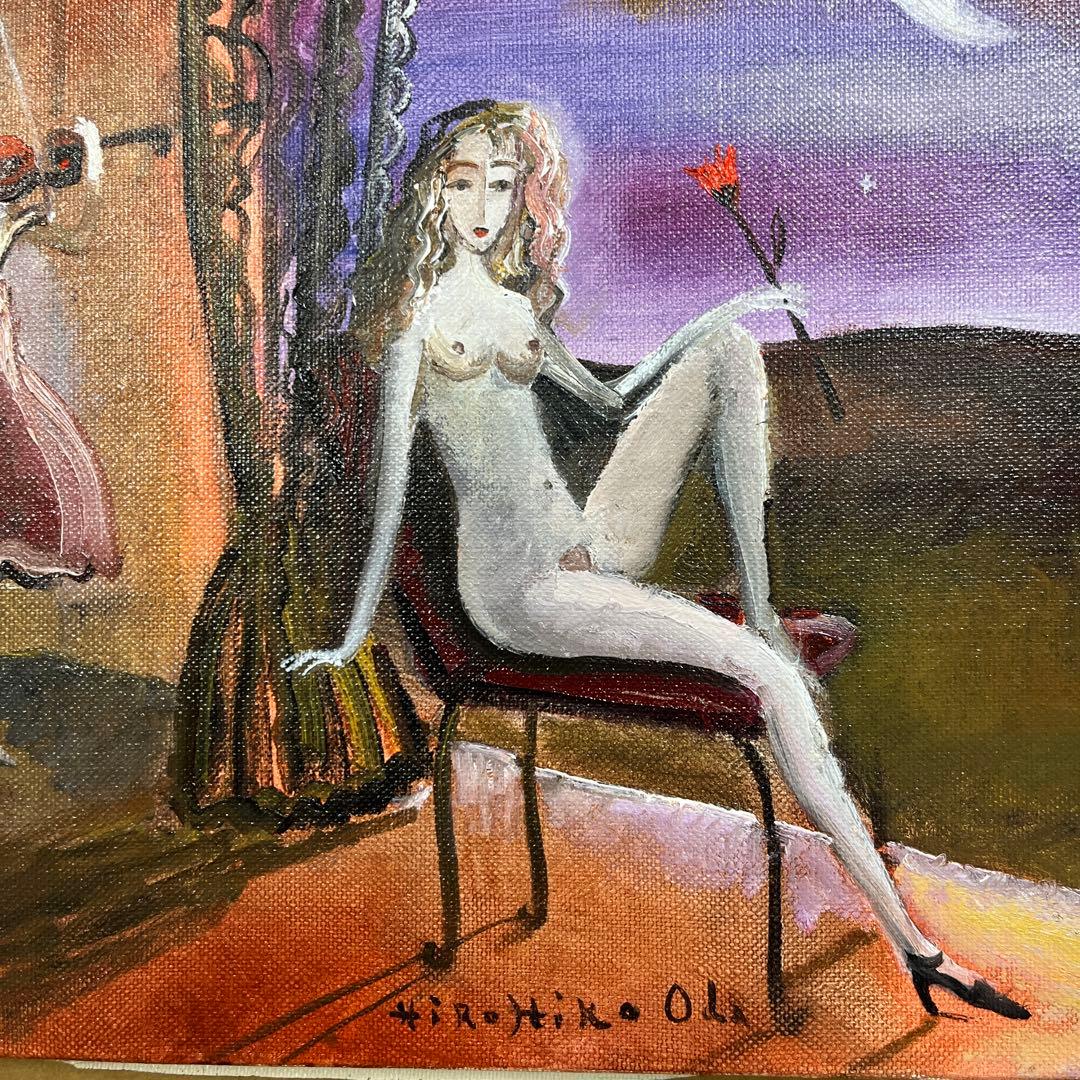 ⭕️油絵　二科会員　織田広比古　画題[月とバラ] F3号　東京銀座　日動画廊　油彩