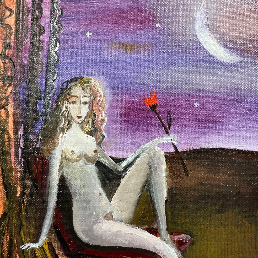 ⭕️油絵　二科会員　織田広比古　画題[月とバラ] F3号　東京銀座　日動画廊　油彩