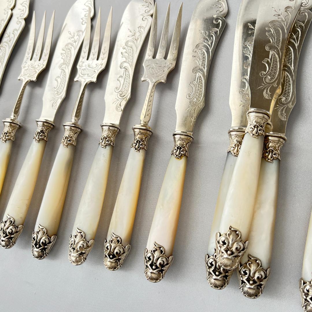 【仏蘭西】【白蝶貝】Art Nouveau カトラリー 12名用 大型サーバー