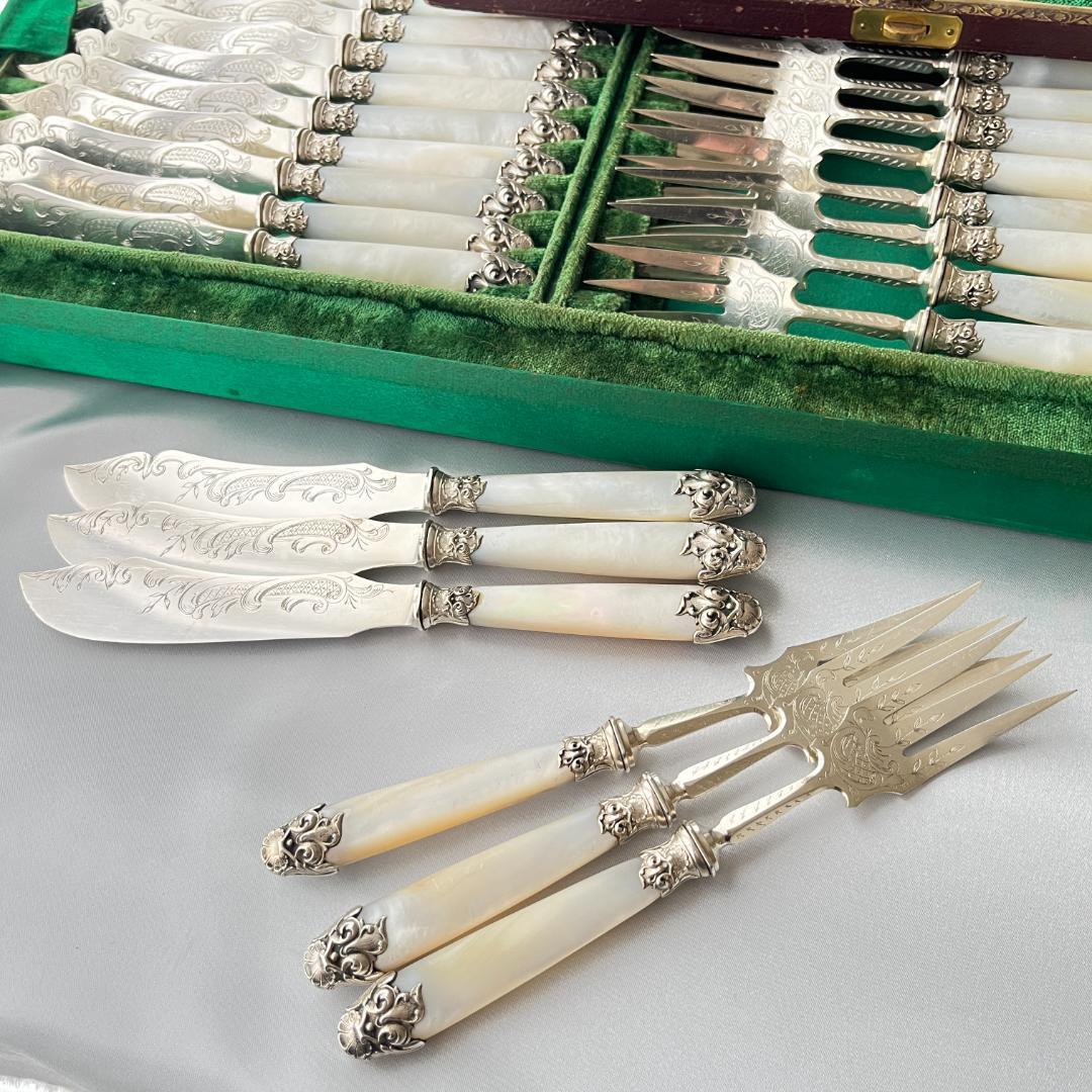 【仏蘭西】【白蝶貝】Art Nouveau カトラリー 12名用 大型サーバー