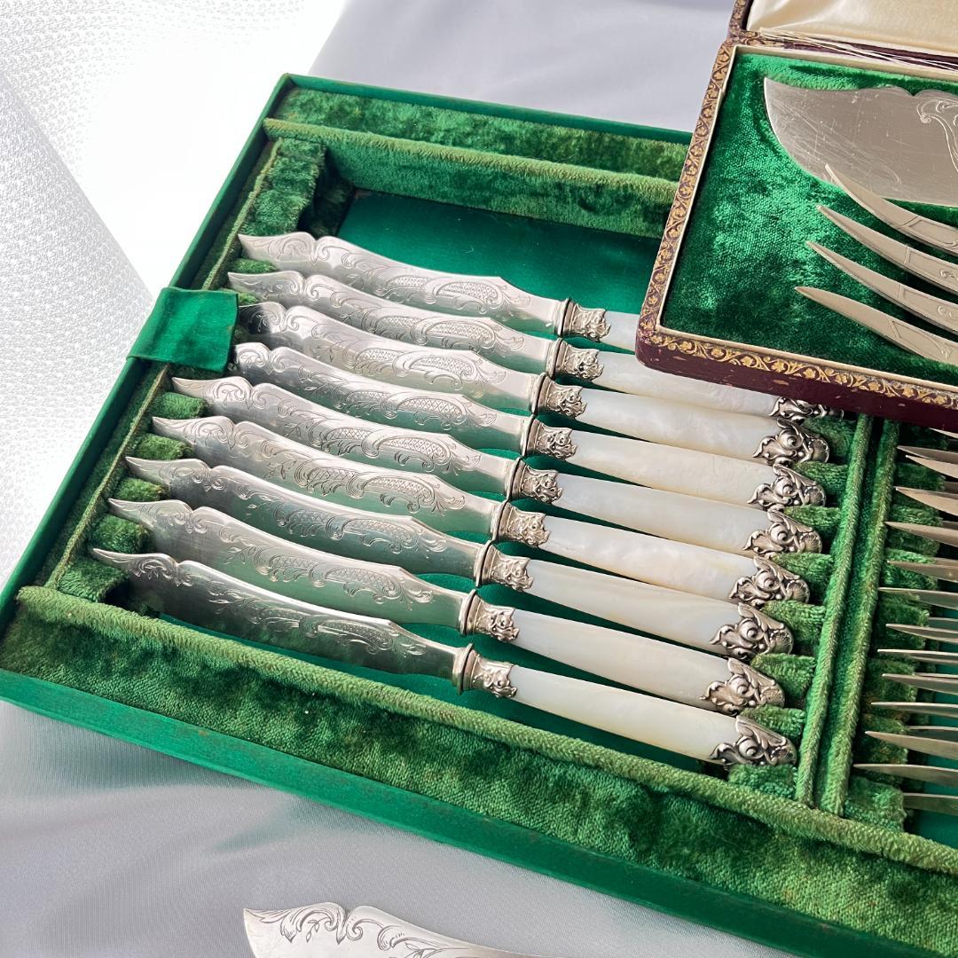 【仏蘭西】【白蝶貝】Art Nouveau カトラリー 12名用 大型サーバー