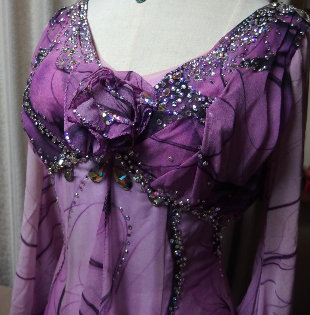 2/14迄【社交ダンス】タカダンス　パープルプリント柄　スタンダードドレス