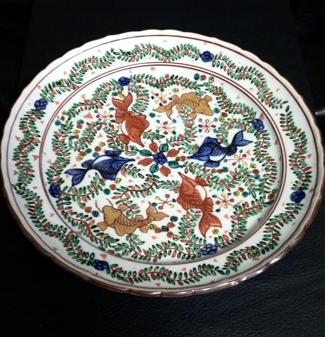 京焼　清水焼　万暦赤絵魚藻紋皿