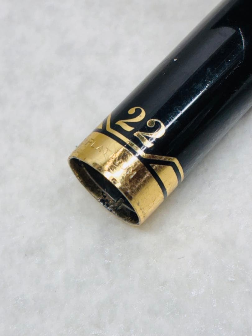 希少 PLATINUM プラチナ 万年筆 22金 22K 黒 細字 ビンテージ