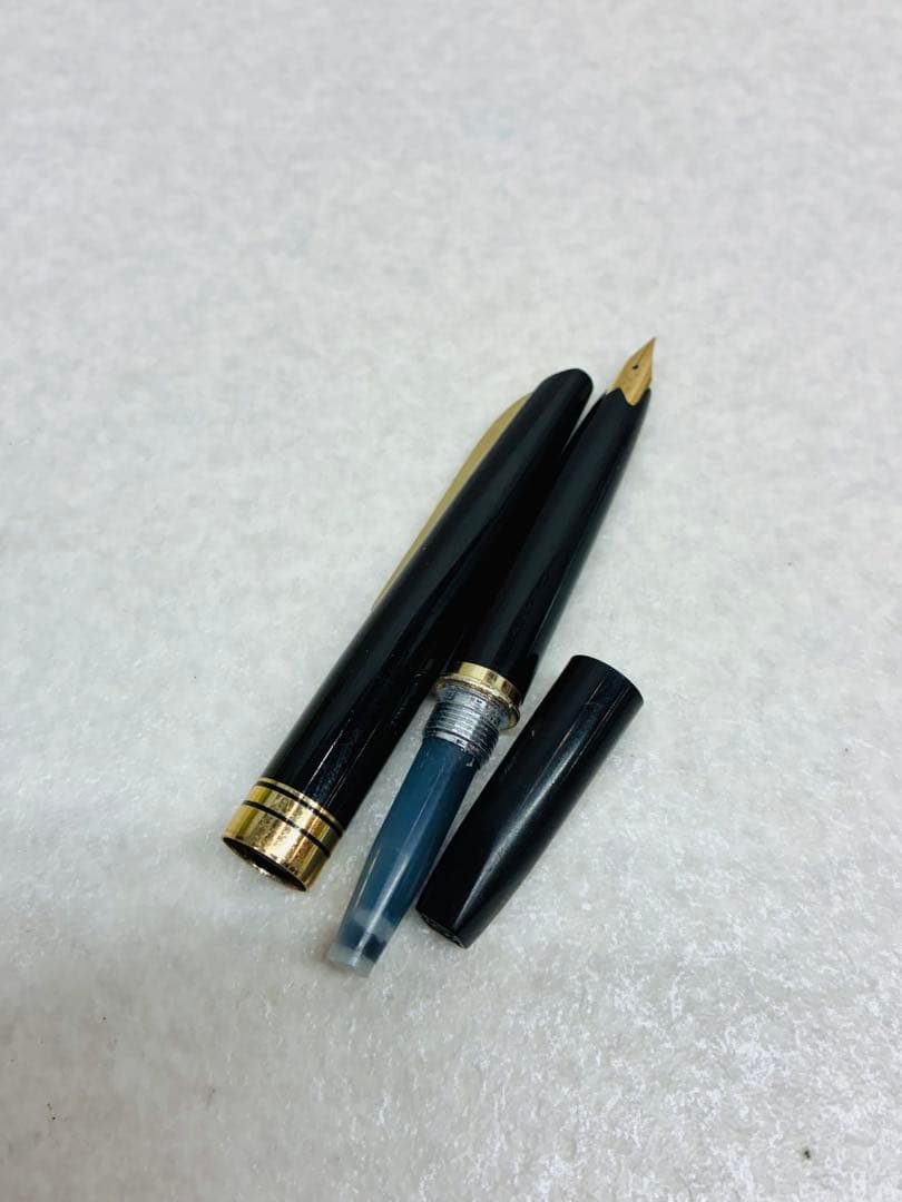 希少 PLATINUM プラチナ 万年筆 22金 22K 黒 細字 ビンテージ