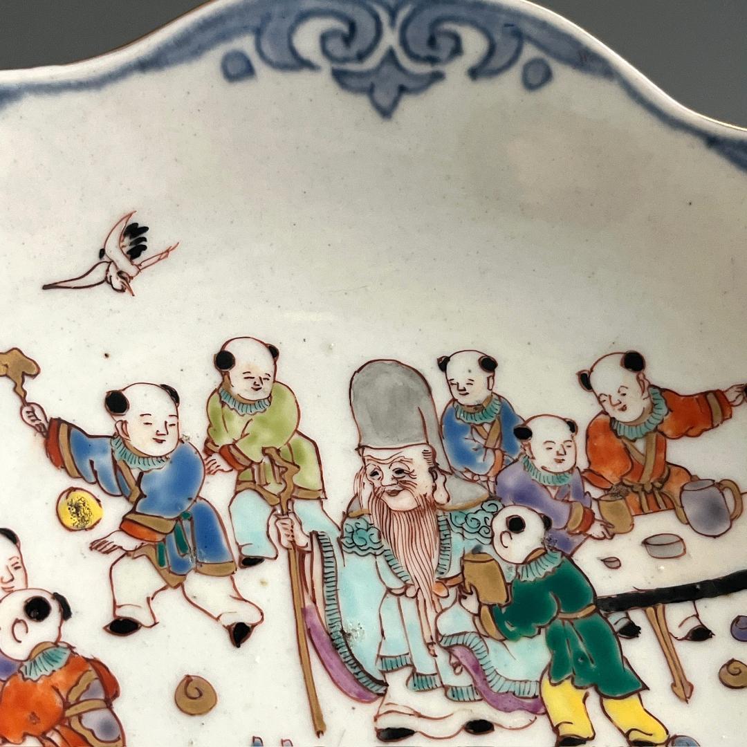 古伊万里 錦絵唐子文中鉢 肥蝶山栞岳造 款 有名小説家蒐集品 SN17