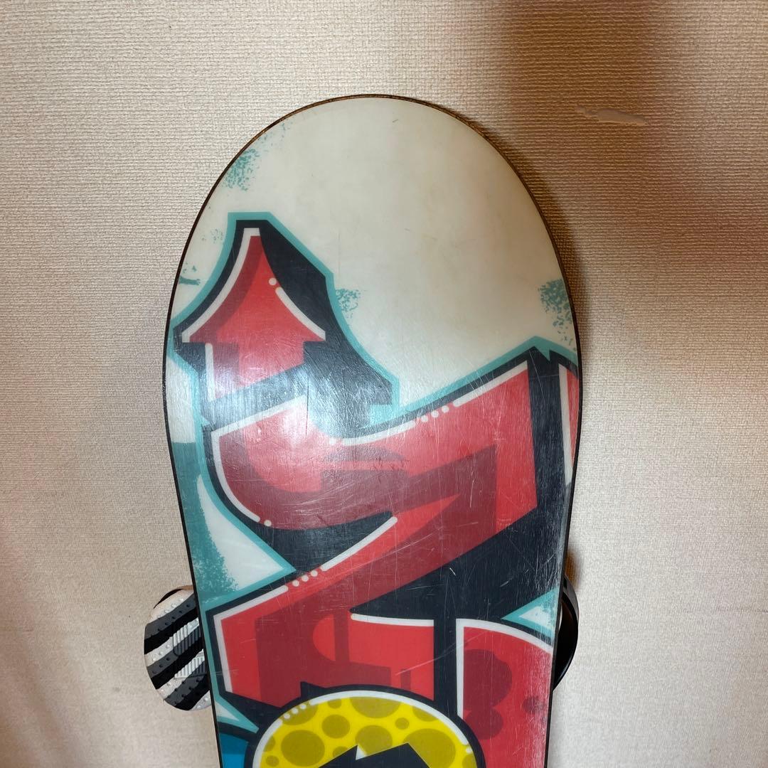 子供用　スノーボード 青黒ストライプ バインディング付き