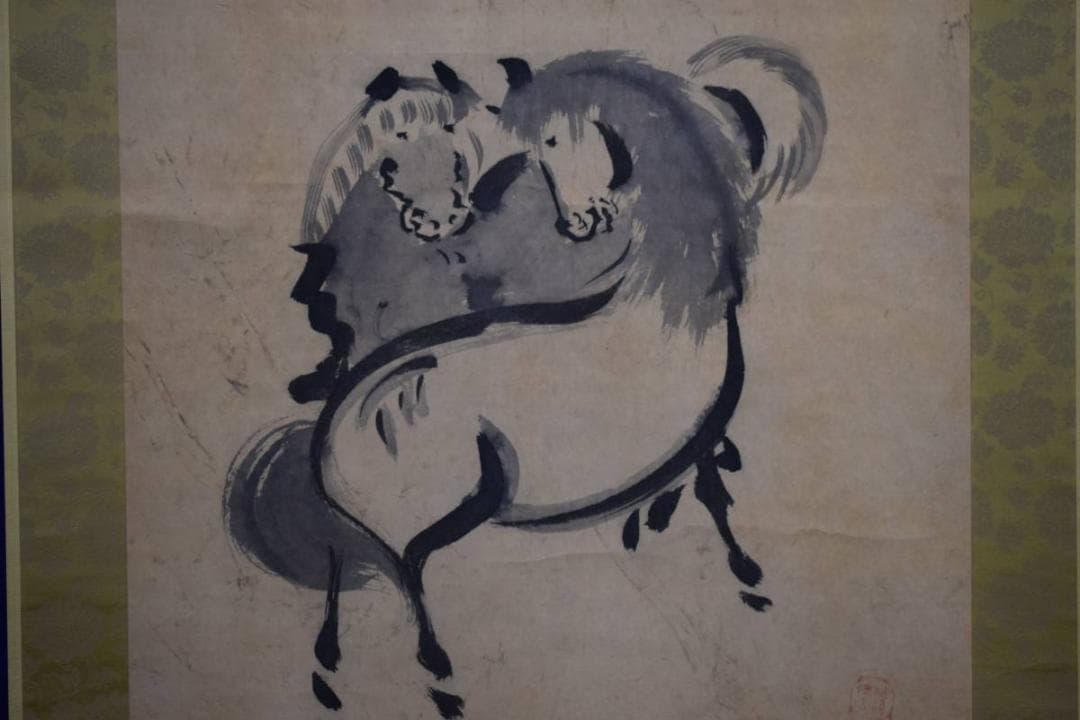 模写/狩野探幽/馬図/布袋屋掛軸HD-532