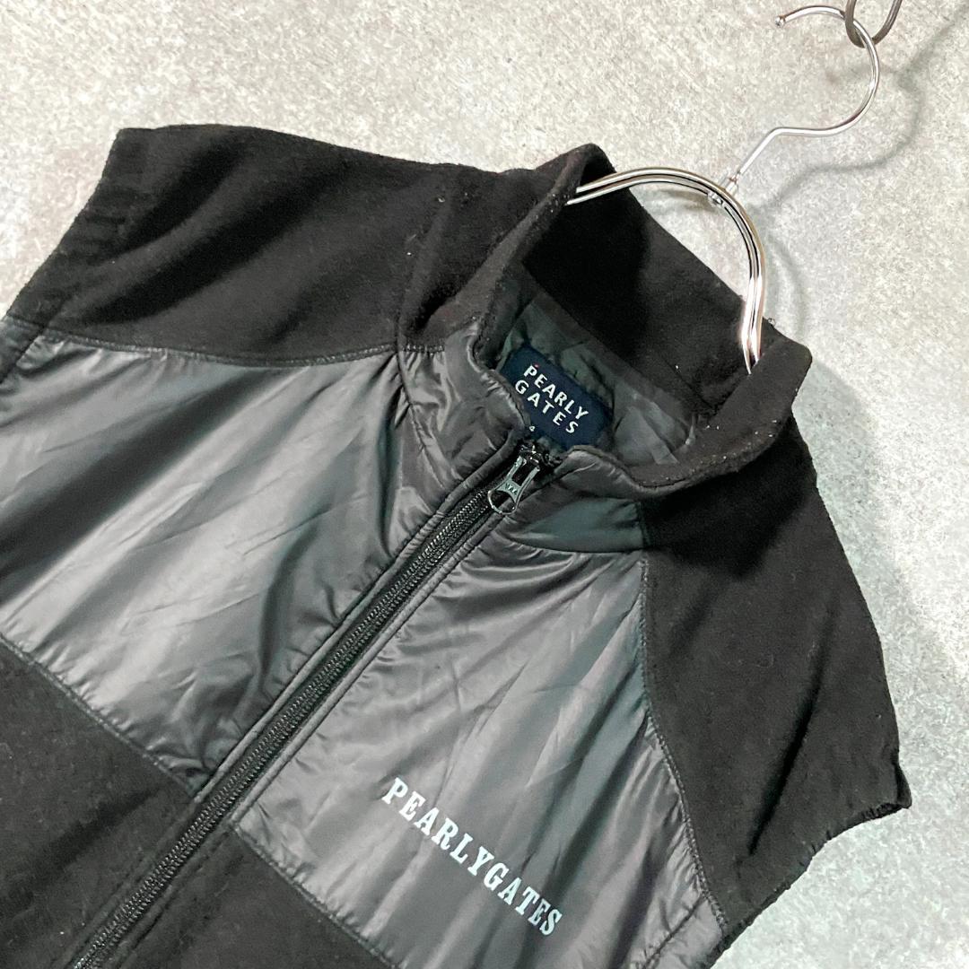 PEARLY GATES　フリースベスト　ブラック　ロゴ　プリント　ゴルフ