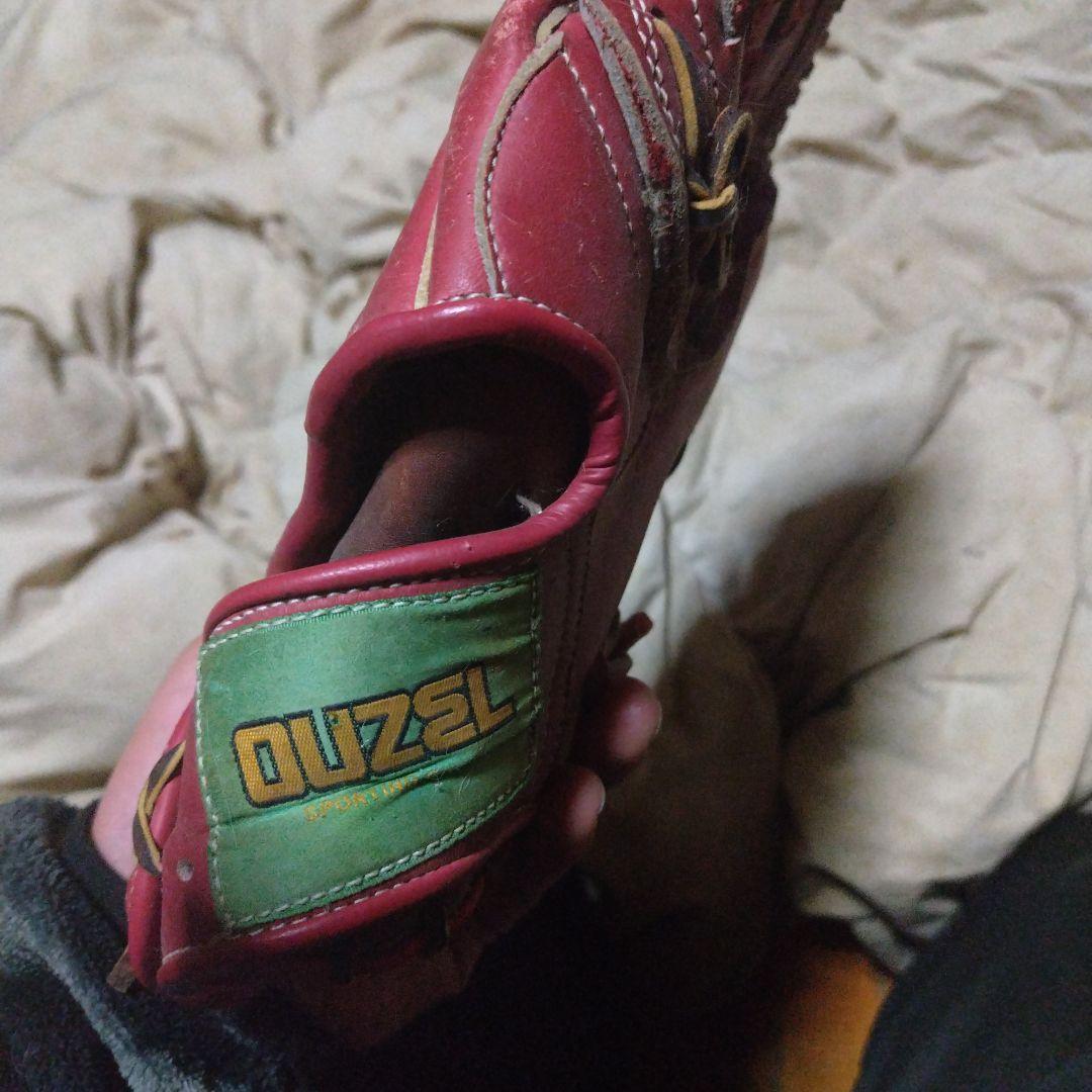 ZETT 赤 硬式グローブ 編み込みデザイン