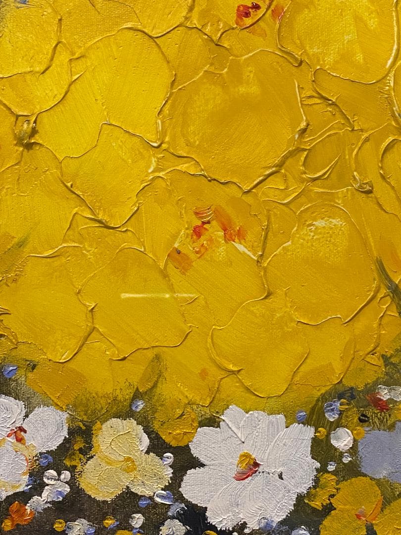 「真作」平山講平「黄色い花」静物画　油彩画　額装　サイン有り　F20号