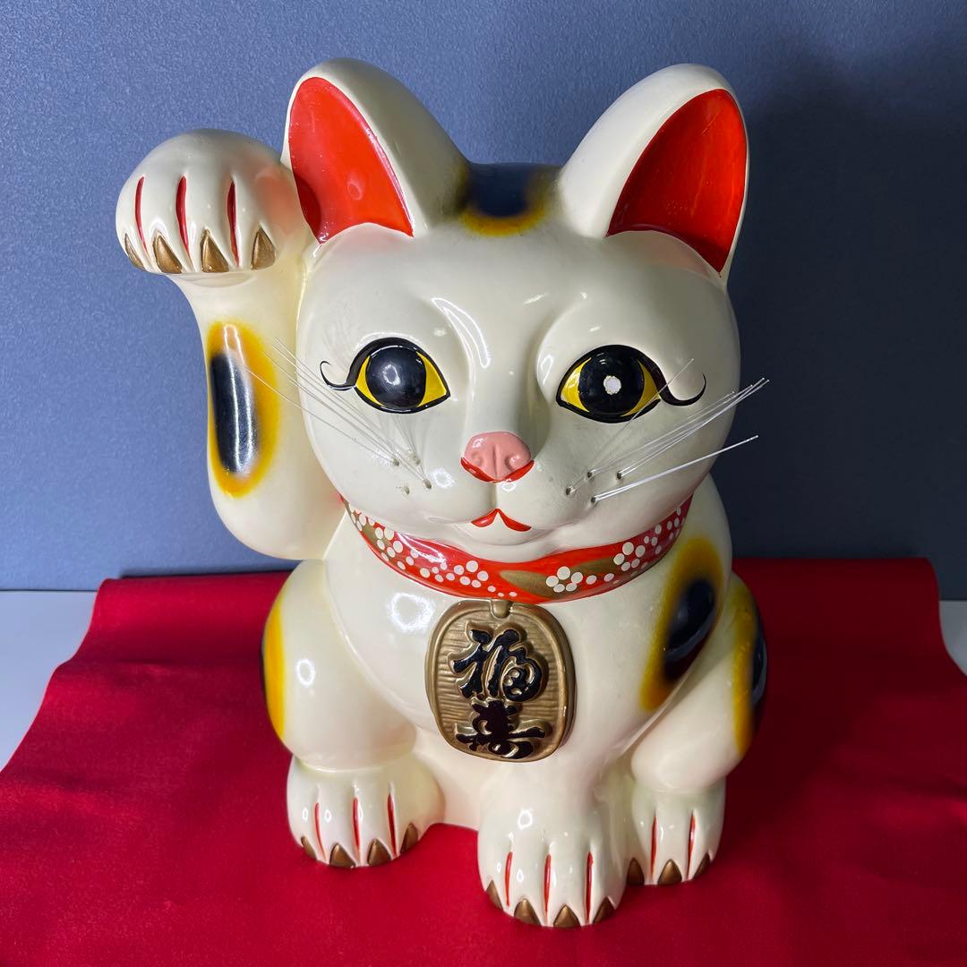 【　年代物　】特大　常滑焼　招き猫　右手招き　金運　昭和　レトロ