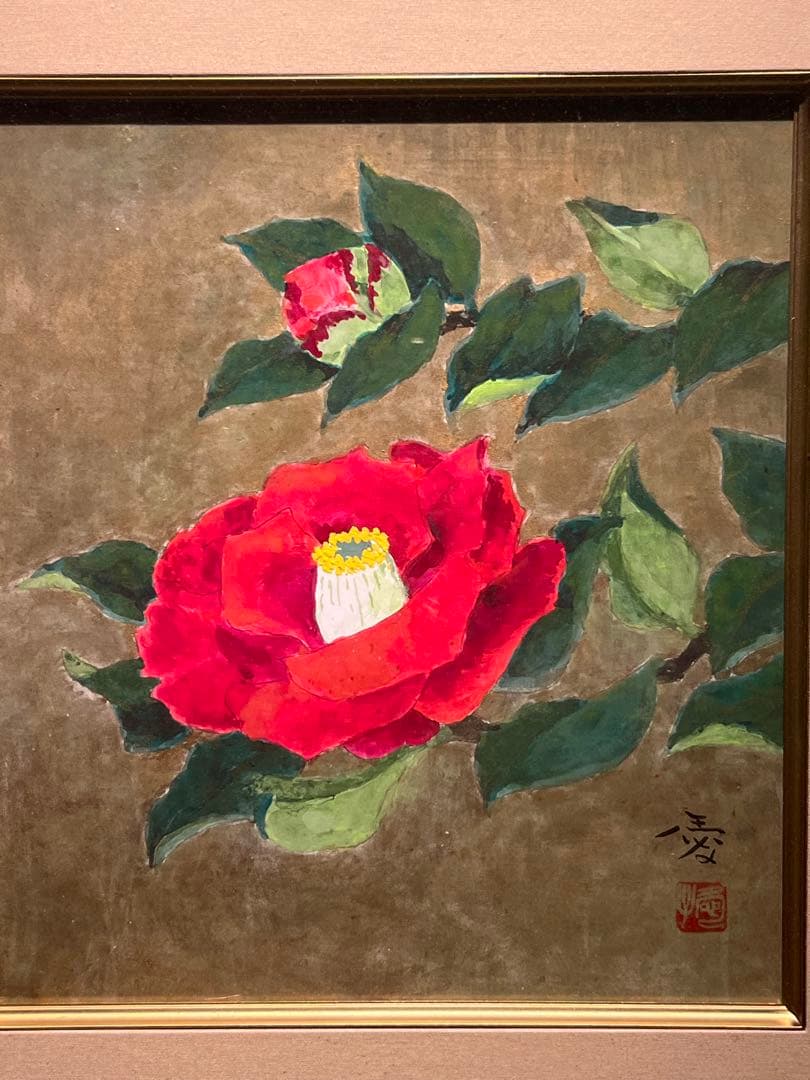 椿　肉筆日本画　作者不詳