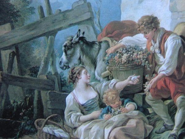 フランソワ ブーシェ、【少女にブドウを差し出す若者】、希少画集より