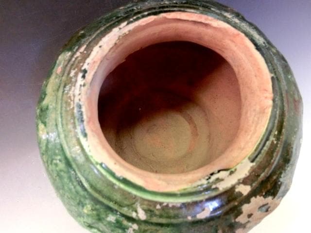 壷■緑釉 丸壺 古い花瓶 オブジェ 土器 須恵器 古玩 唐物 中国 時代物 骨董