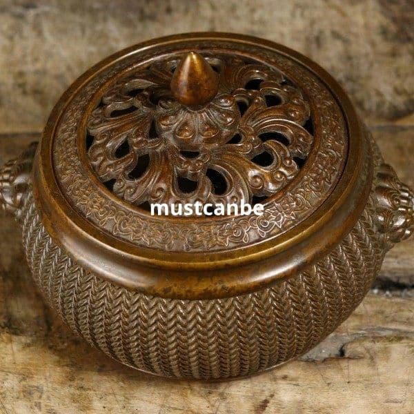 銅器 竹編香薫炉 室内檀香炉 茶道具 香道具 装飾品 工芸品 置物