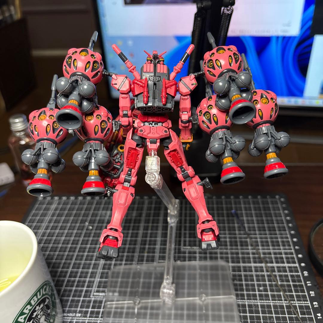 【完成品】HG 赤いガンダム　ビット6個　ザクバズーカ　部分塗装