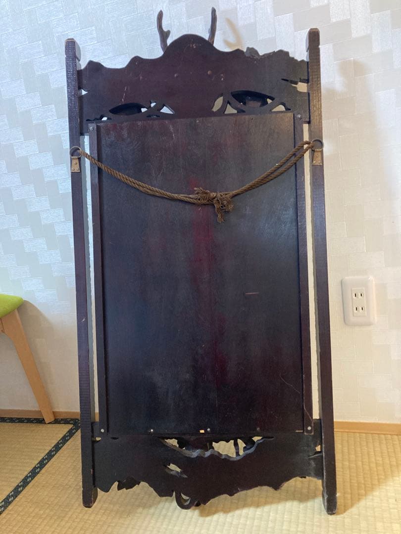 送料込　西洋アンティーク 木製ミラー 鹿と葡萄の装飾