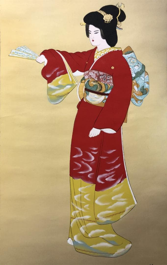 掛軸 山口芳月『序の舞 美人図』日本画 絹本 肉筆 合箱付 掛け軸 k07214