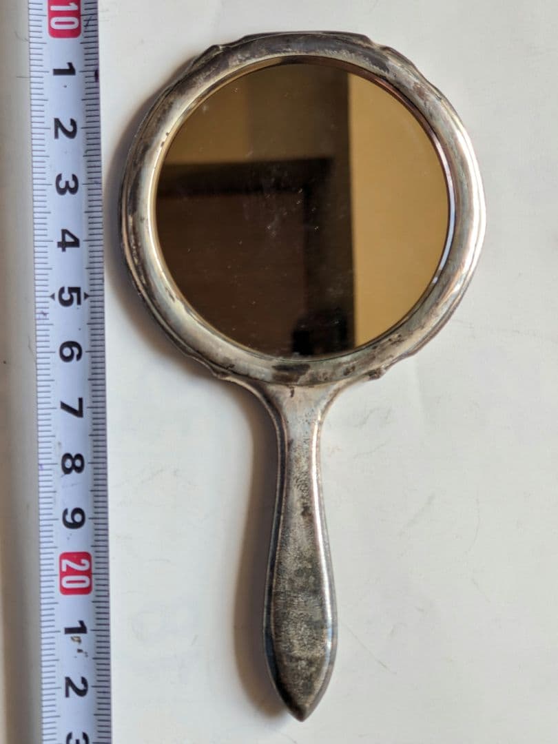 ♦鏨彫り彫金 光山作 手鏡 銀細工 刻印 SILVER 貴金属 宝飾品 骨董品