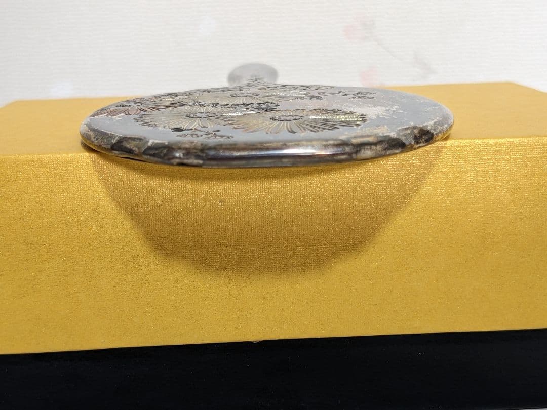 ♦鏨彫り彫金 光山作 手鏡 銀細工 刻印 SILVER 貴金属 宝飾品 骨董品